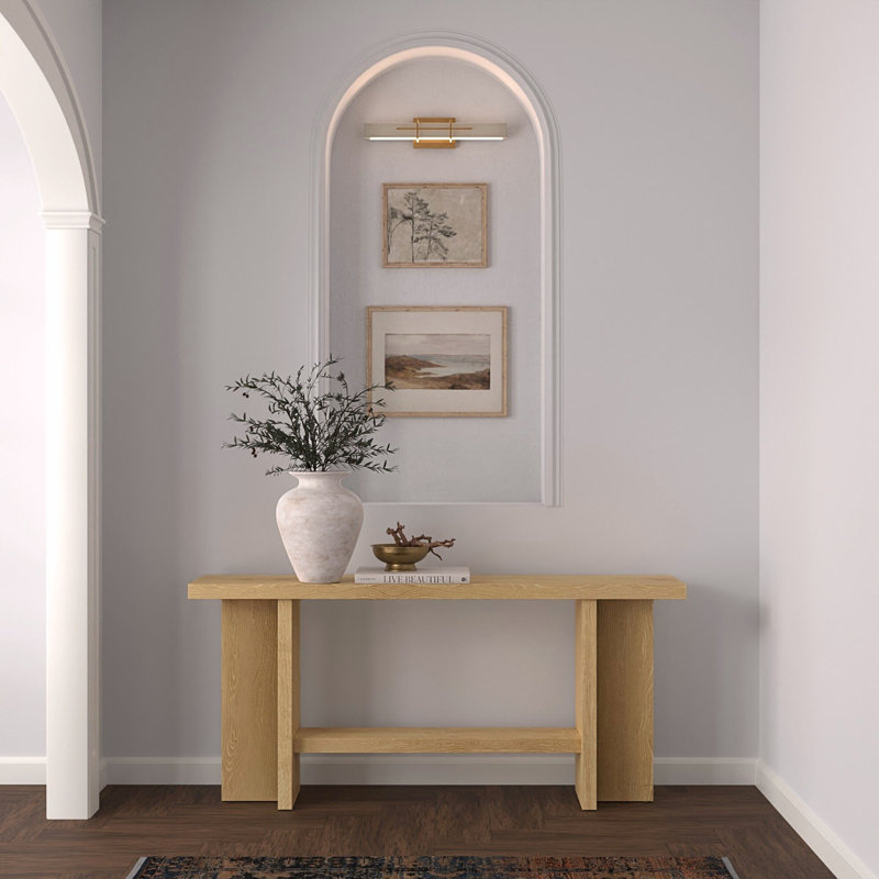 Console en bois massif Crosby avec tablette inférieure, Naturel