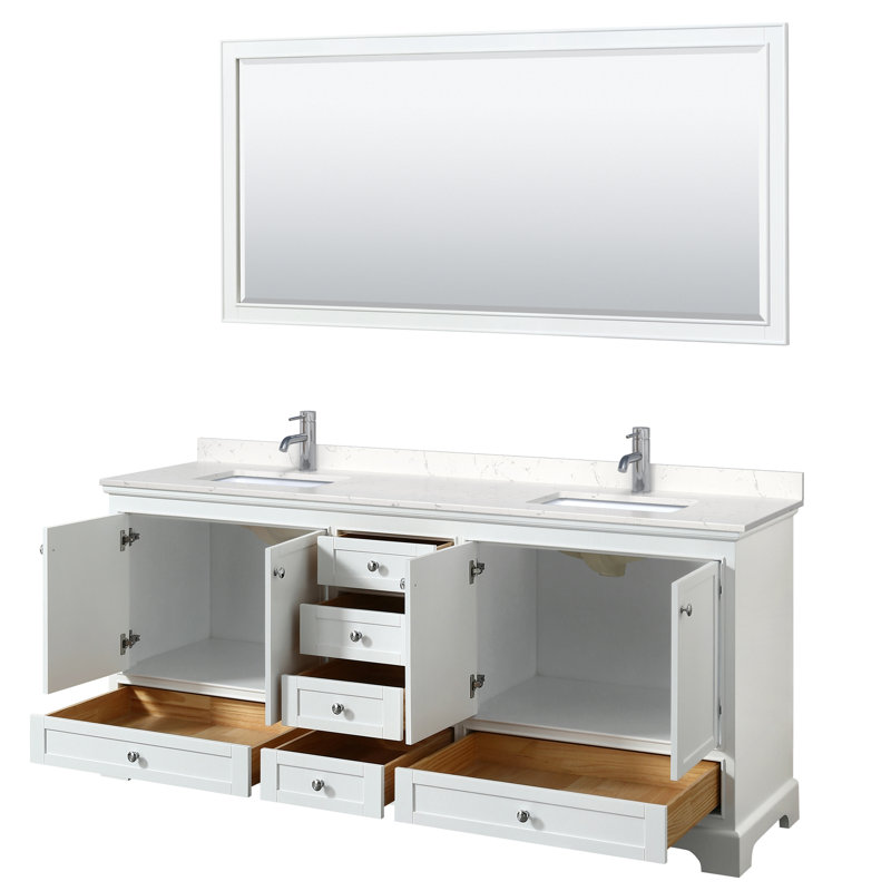 Deborah 80'' Double Bathroom Vanity with Marble Top, Carrara Cultured Marble, White, Polished Chrome