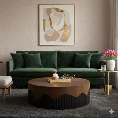 Table basse ronde de 38,97 po avec des détails en relief fabriqués à la main et une base en bois robuste pour le salon, ne nécessitant aucun assemblage.