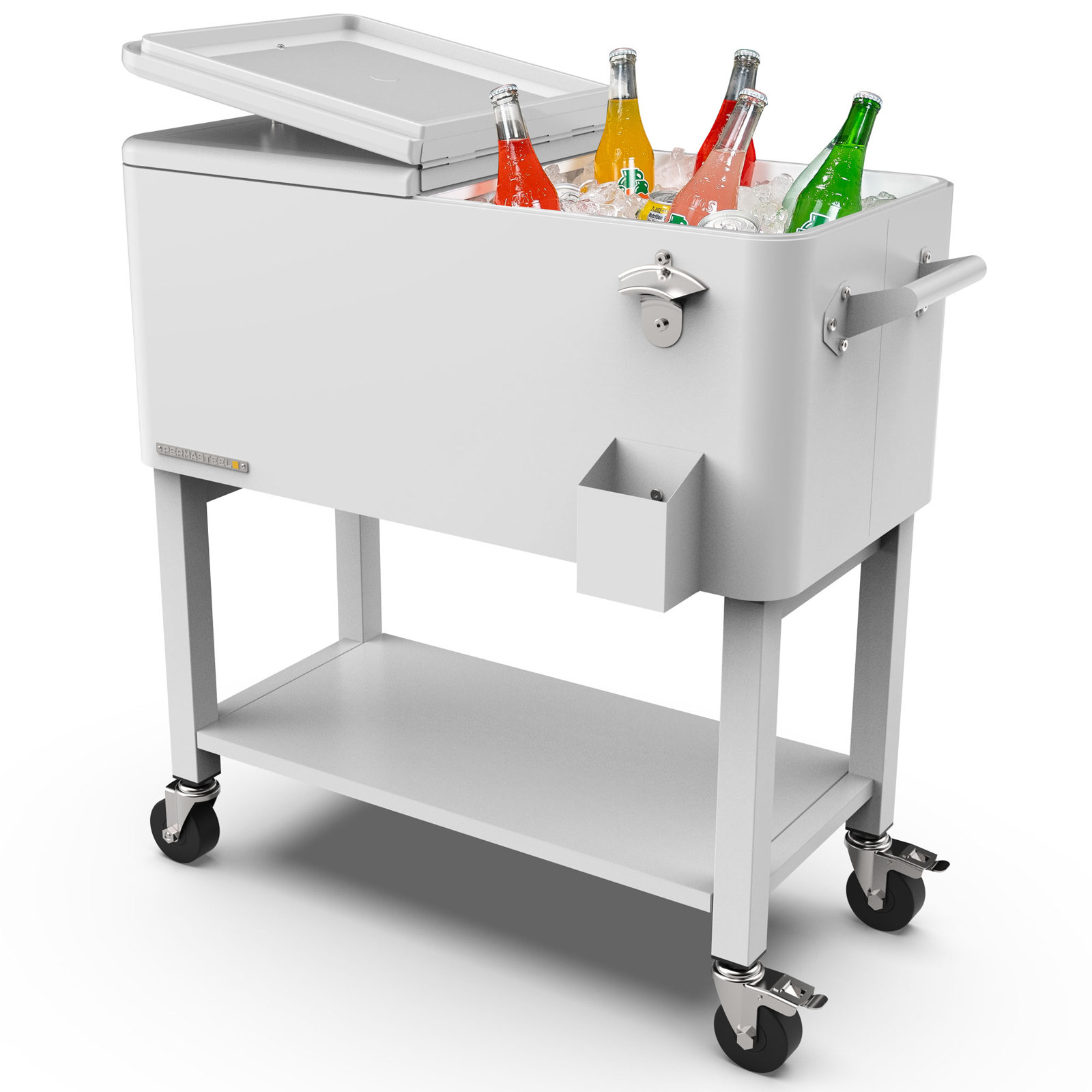 Permasteel Cooler with Removable Basin, White, With Divider