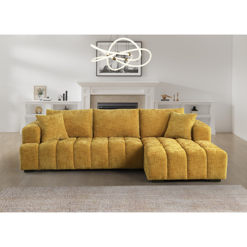 Modern Tufted Sectional Right-chaise Sofa , Chenille jaune gingembre, Orienté à droite, H 34,2 po x l 109,4 po x P 62,5 po