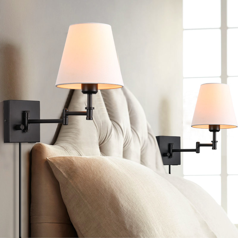 Jagdeep Plug-in/Hardwired Swing Arm Sconce, White