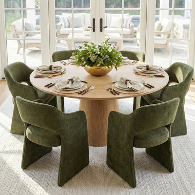6 - Person Dining Table Sets With Round Table & 6 Upholstered Fabric Chairs