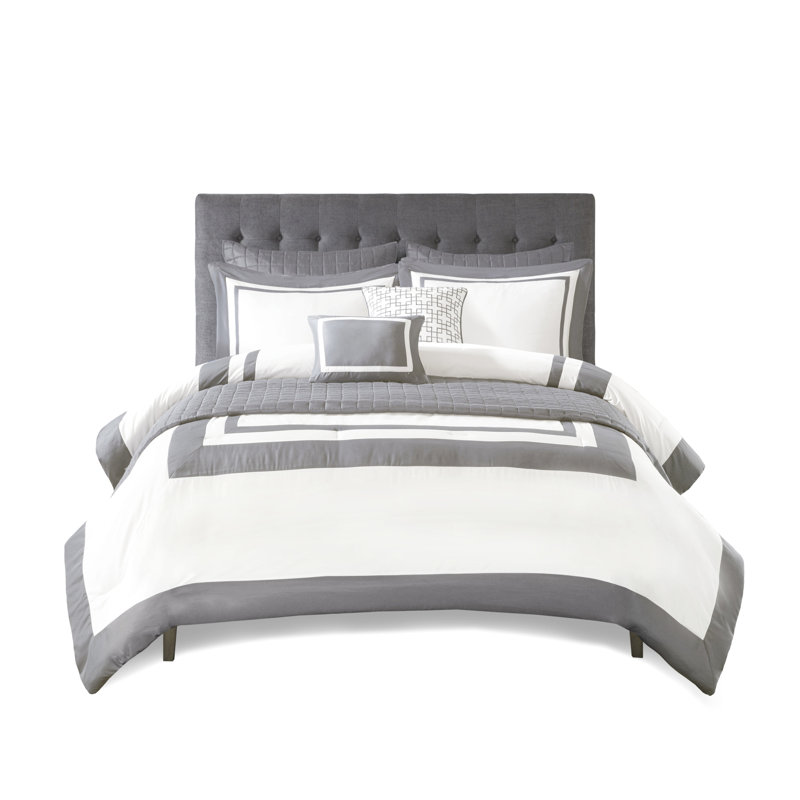 8 pièces de très grand / très grand lit gris - Microfibre de luxe avec courtepointe et édredon léger, Gris