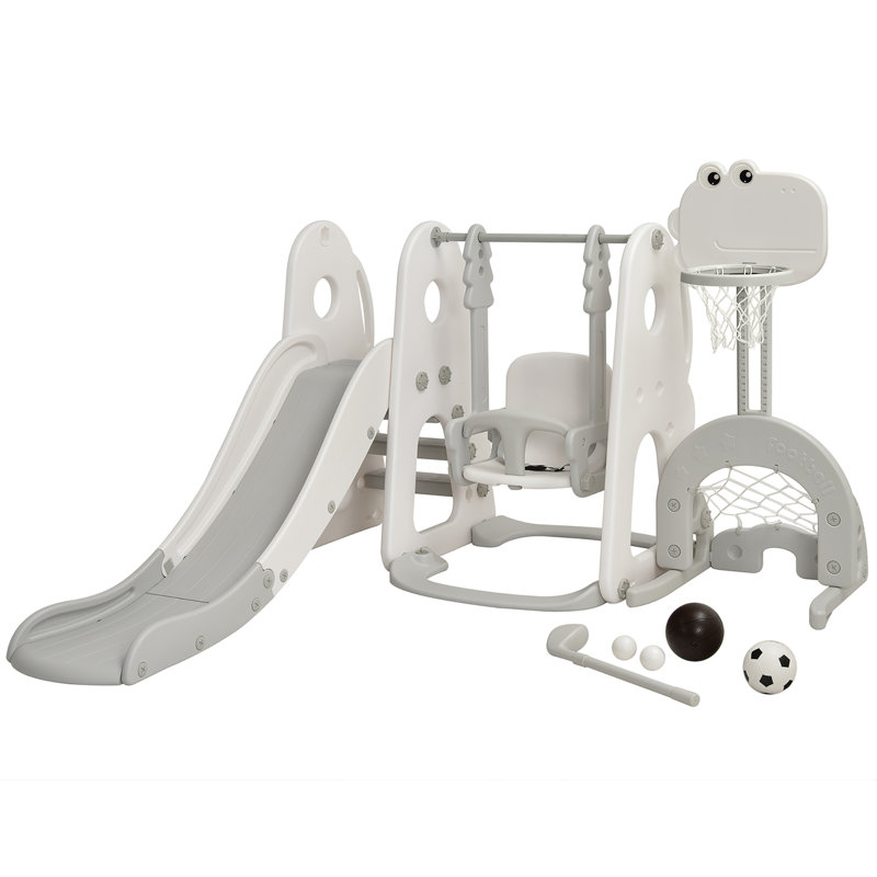 Costway Plastic Swing Set with 1 Slide(s), Grey