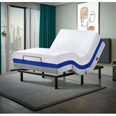 King Adjustable Bed With 14" Gel Memory Foam Mattress, Massage, USB, Underbed Light, Wireless Remote, & Zero Clearance