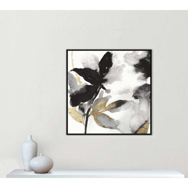 «Black Petals Black Leaves I Print» par Asia Jensen, Espresso, H 41,5 po x l 41,5 po
