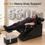Table de shampoing flottante moderne pour salon de coiffure avec repose-pieds et bassin en ABS, capacité de 250 kg, revêtement en cuir PU imperméable, noir avec accents dorés-644368620