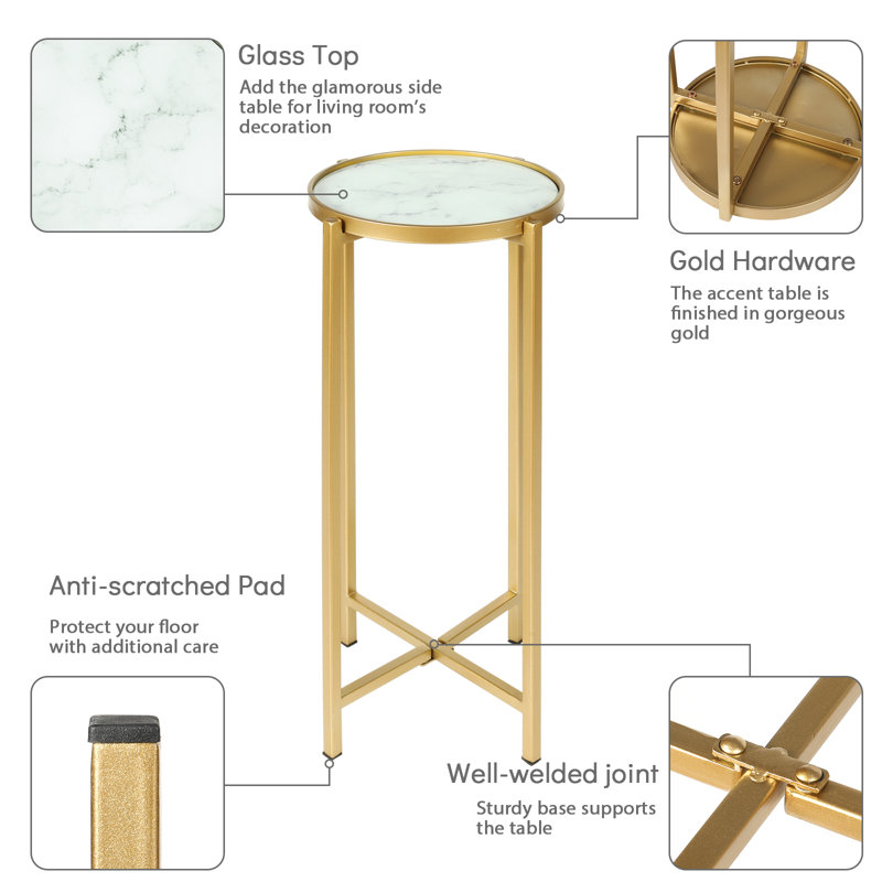 Small Round Gold Marble Side Table with Metal Frame