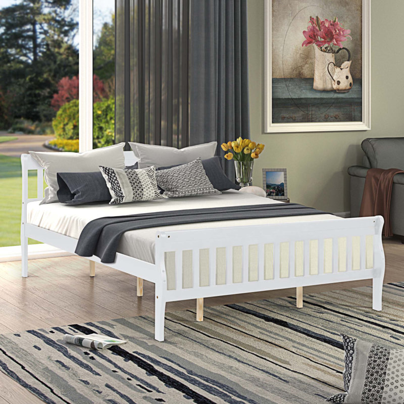 Slat Headboard Design Bed, White
