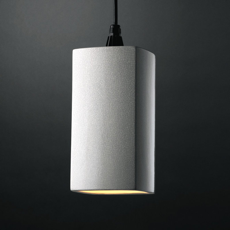 Luminaire suspendu rectangulaire 1 lumière Custinne, Blanc craquelé, Câble noir