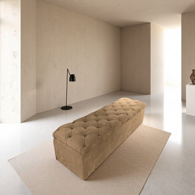Tufted Suede Fabric Solid Wood Storage Ottoman
