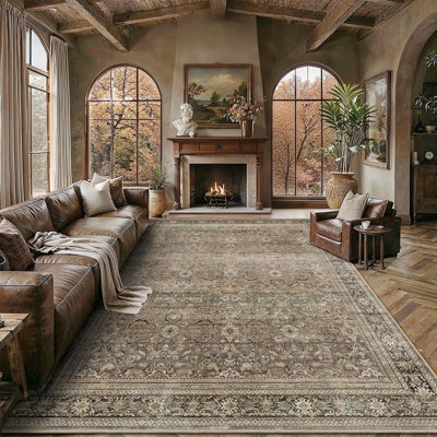 Washable Vintage Distressed Area Rug, Non-Slip & Soft Low Pile Carpet