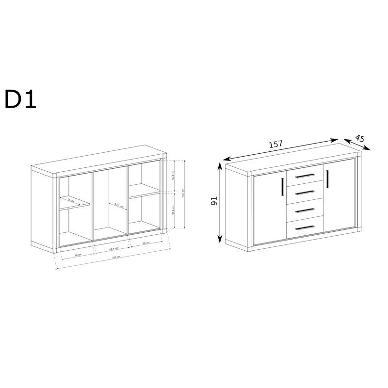Temmo Sideboard, Truffl Oak, 91cm H x 157cm W x 45cm D