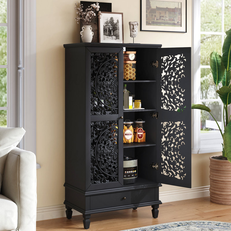 Armoire de rangement de 55 po de hauteur avec tiroir et armoire de rangement rustique décorative à 2 portes avec pieds en bois massif pour le couloir du salon