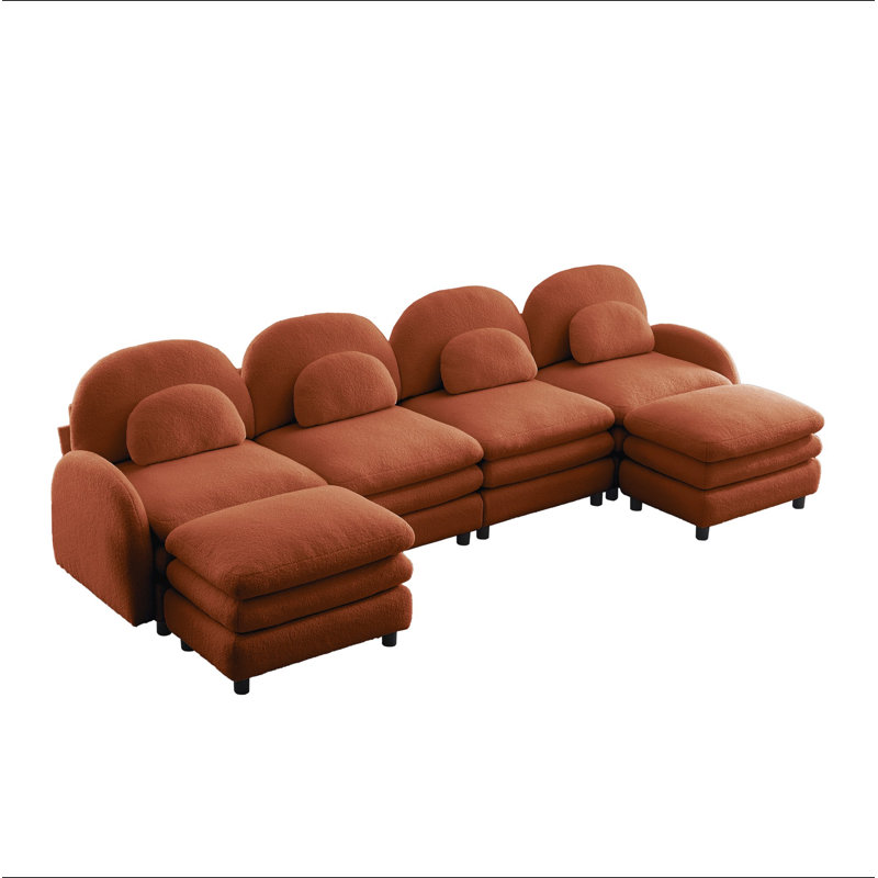 Canapé Teddy en tissu 4 places en forme de nuage, dossier incurvé et accoudoirs avec coussins lombaires incurvés, canapé modulaire 4 places modulaire avec 2 repose-pieds mobiles et coussin de soutien à double couche