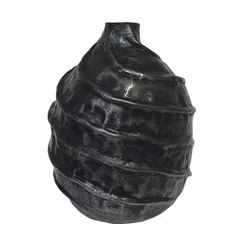 Vase décoratif en aluminium noir D8.5X10 "avec motif en spirale texturé