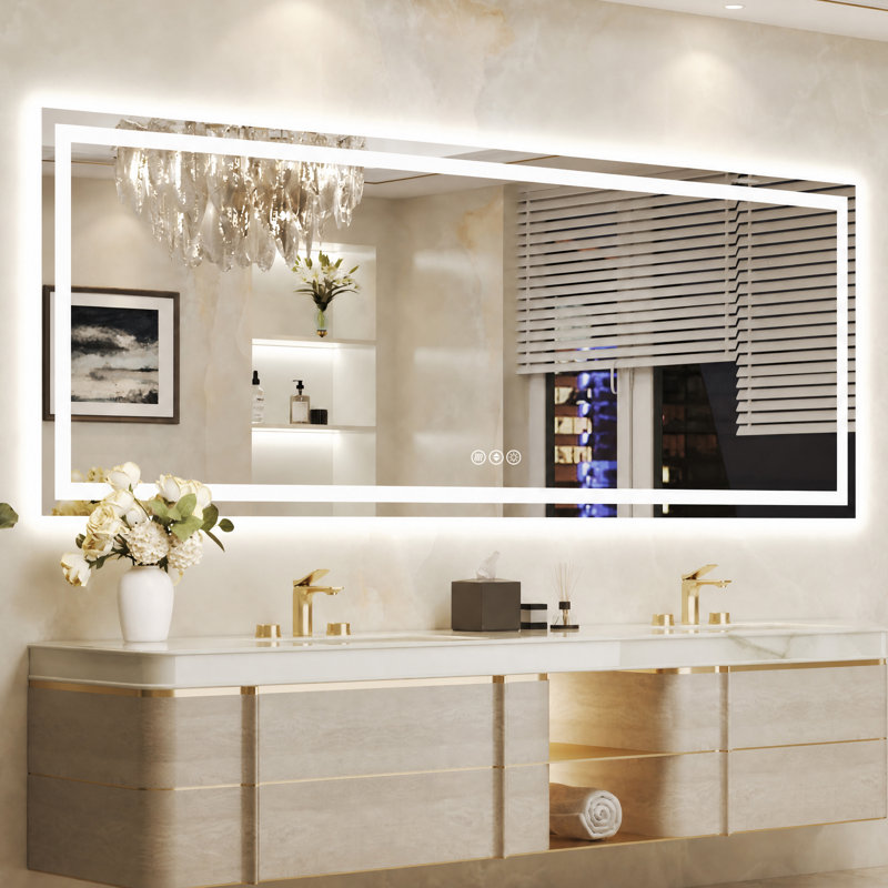 Lunara UL Certified Front Light and Backlit LED Anti-Fog Bathroom Vanity Mirror 5mm Premium Tempered Glass, 72" x 32"