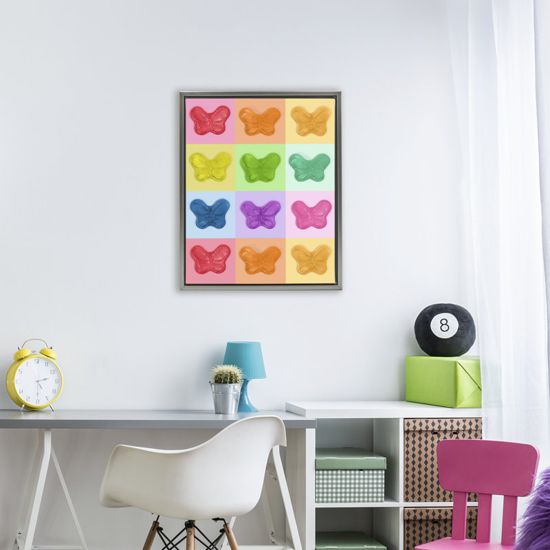 Cadre flottant Candy Butterfly Rainbow, design par Lish Creative, Cadre flottant gris lustré, H 31 po x l 25 po