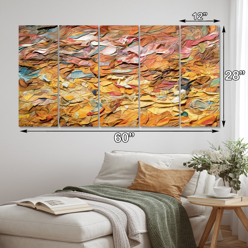 «Terracotta Bliss Texture Abstract I», art mural abstrait, salon, 5 panneaux égaux