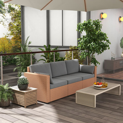 Elsea 78.75" Wide Outdoor Wicker Patio Sofa with Cushions by Wade Logan