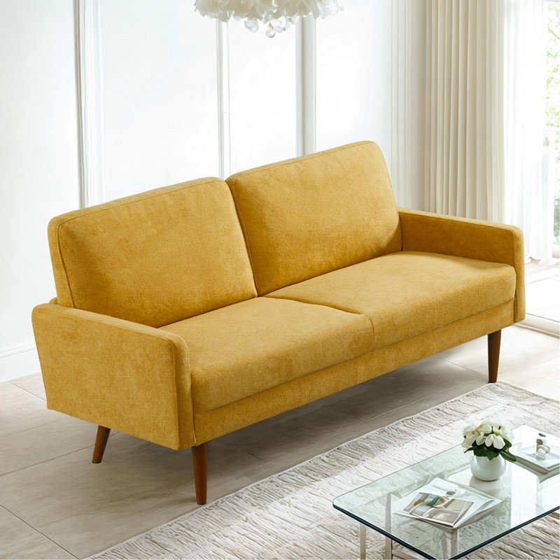 Canapé rembourré de conception moderne, Jaune moutarde, H 33,07 po x l 67,32 po x P 29,92 po