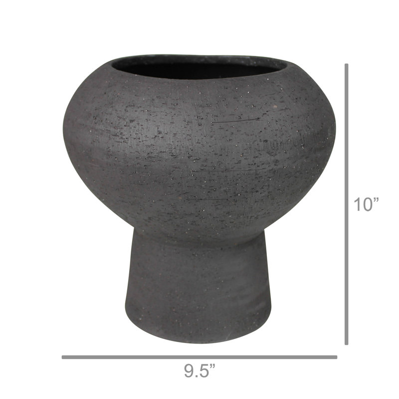 Vase de table en céramique noire Tommy, H 10 po x l 9,5 po x P 9,5 po