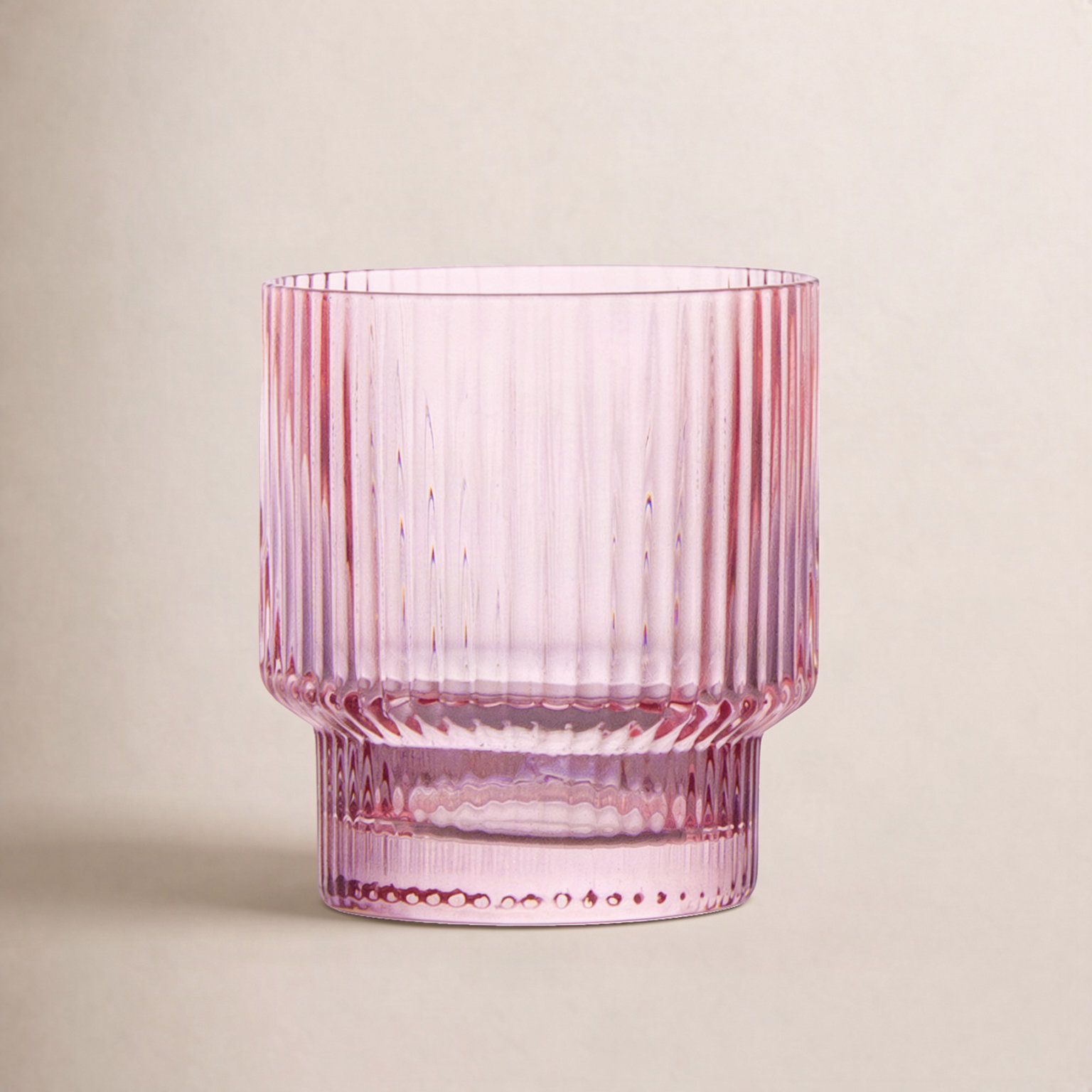 Hadley Ribbed Crystal Whiskey Glass, Pink