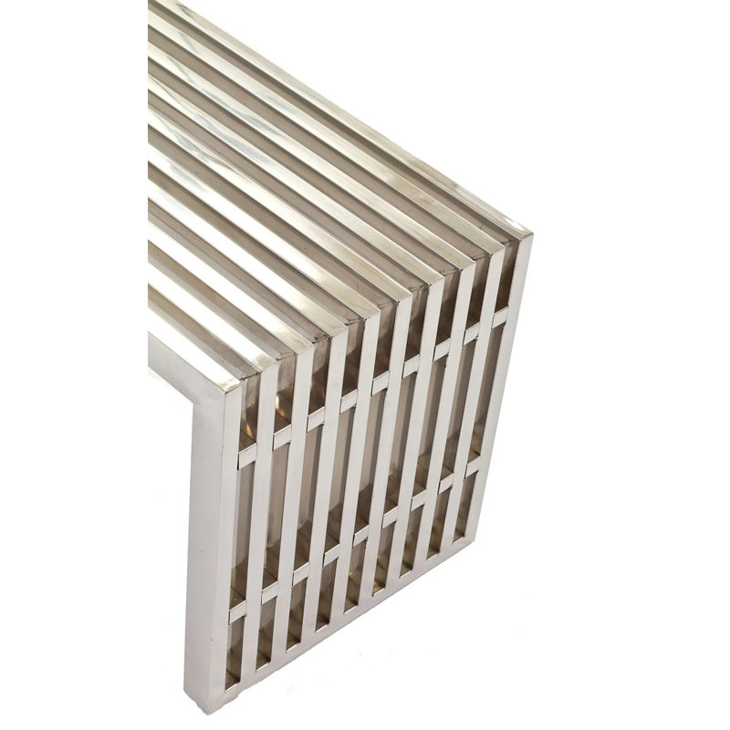  Metal Bench, 17" H x 46.5" W x 15"D, Polished Sliver
