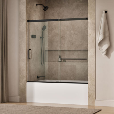 Elate Sliding Bath Door, 56-3/4-In H X 56-1/4 - 59-5/8-In W, With 1/4-In Thick Crystal Clear Glass