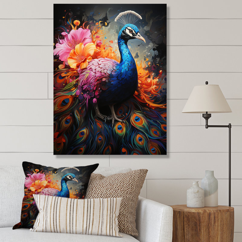 " Multicolored Rainbow Peacock ", 40" H x 30" W x 1.5" D, Wrapped Canvas