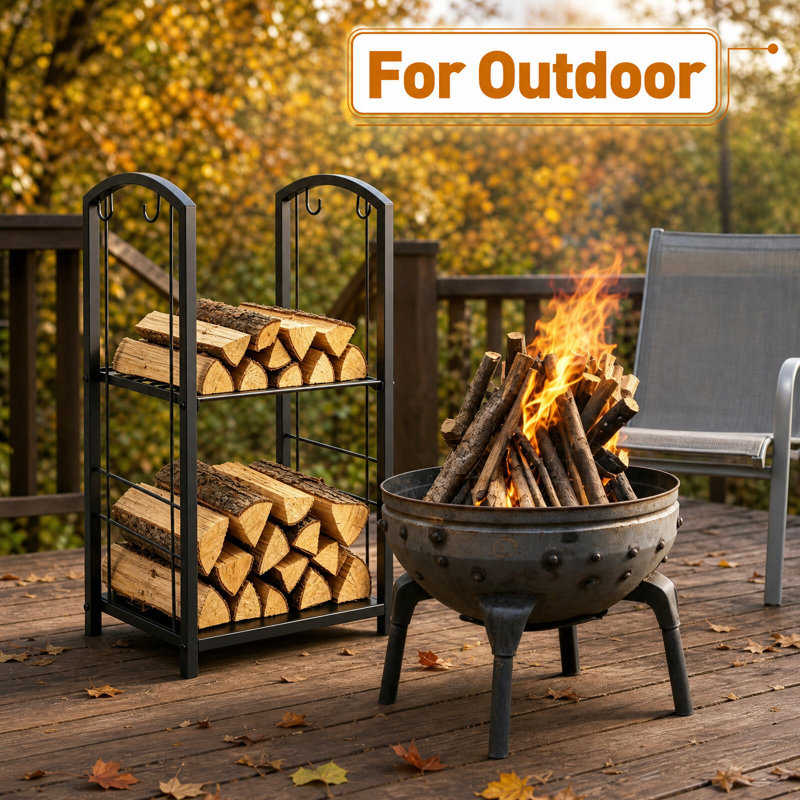 2 Layer Firewood Rack with Goloves