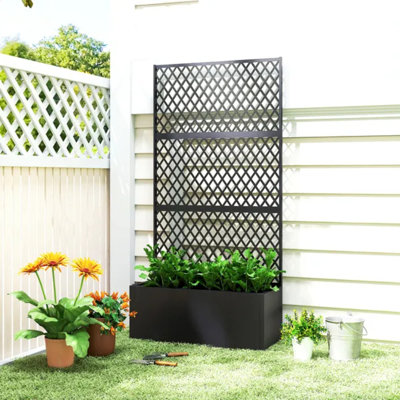 Lit de jardin surélevé en métal avec treillis en losange, jardinière d'intimité pour plantes grimpantes