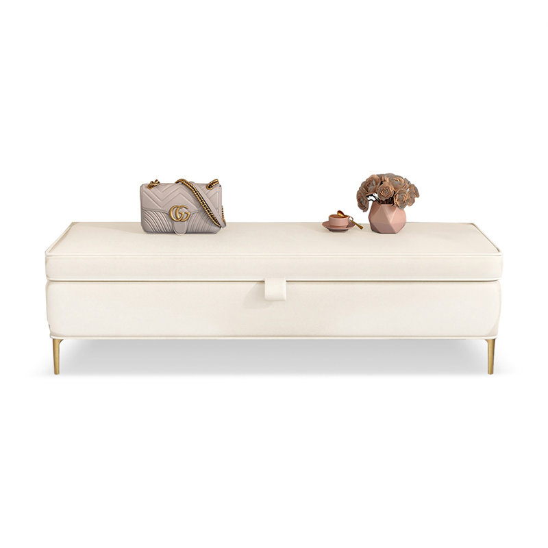 White Modern Solid Wood Upholstered  Bedroom and Entryway Long Storage Bench, White