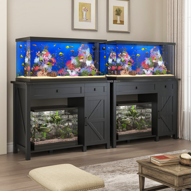 Black Farmhouse 40 Gallon Aquarium Stand with Storage Cabinet