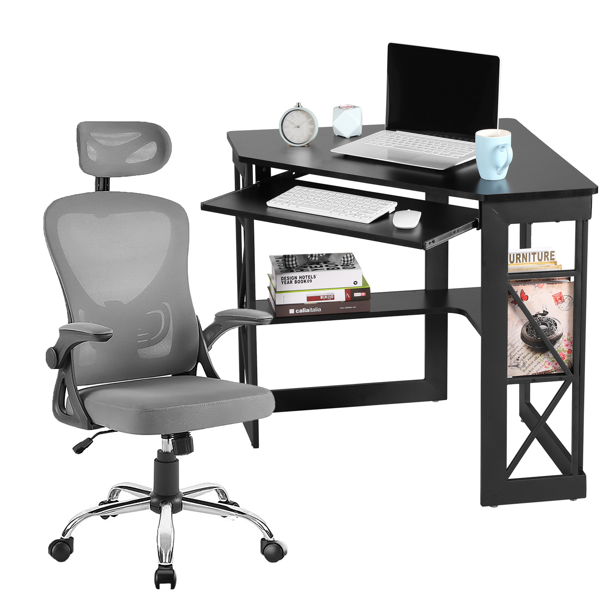 VECELO Computer Desk 47 L Shaped Heavy Duty Home Office Table