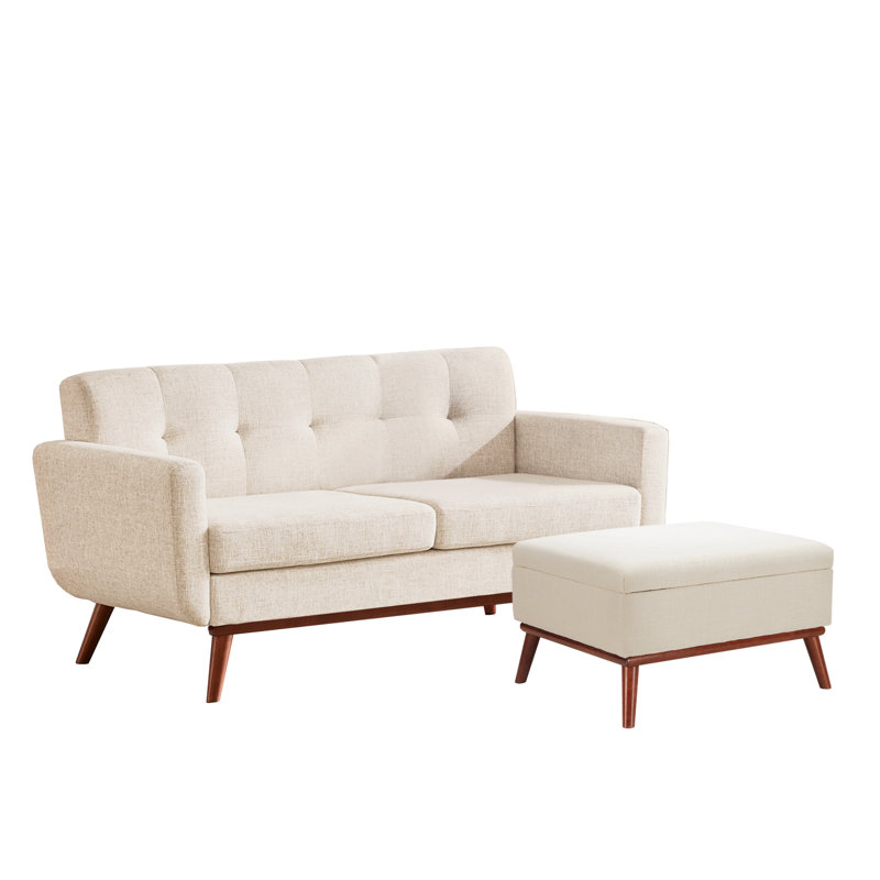  65" W Loveseat With Ottoman Tufted Upholstered Living Room Set, Beige