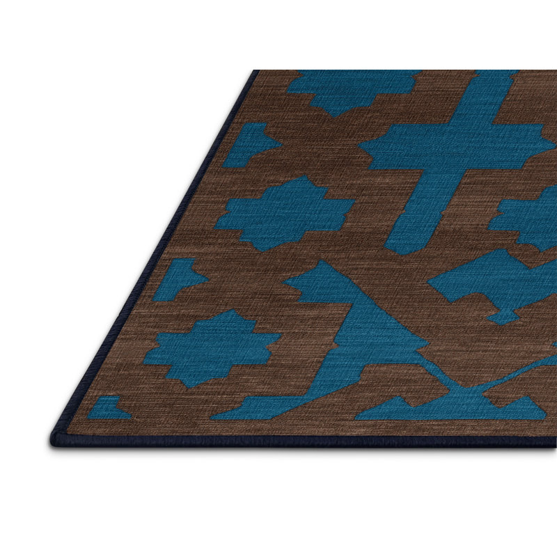 Tapis bleu en treillis lavable à la machine, Rectangulaire 2 pi x 3 pi