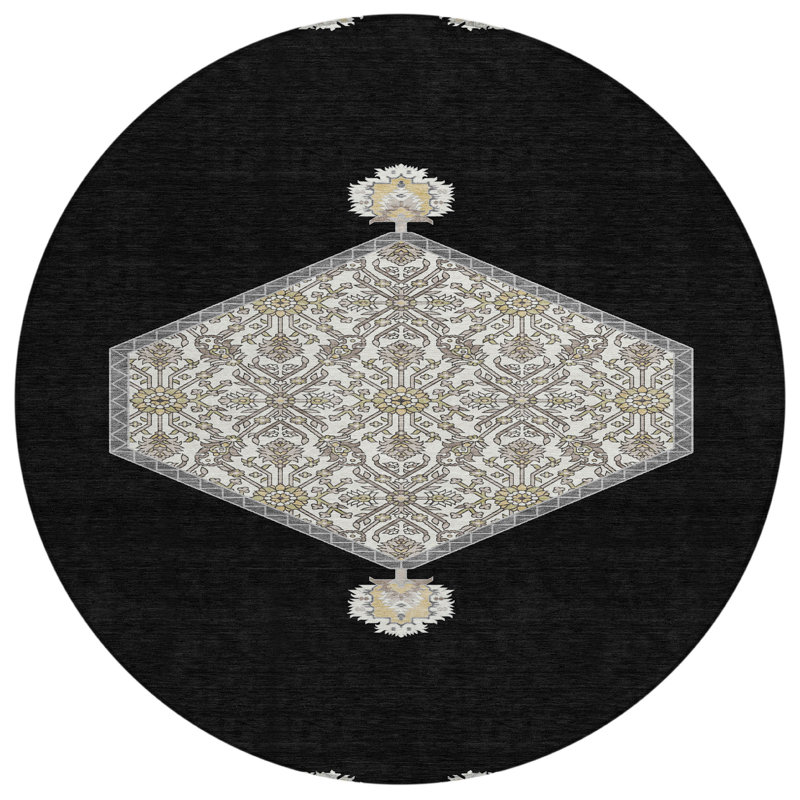Riven Black Washable Indoor-Outdoor Rug - , 8' x 8'