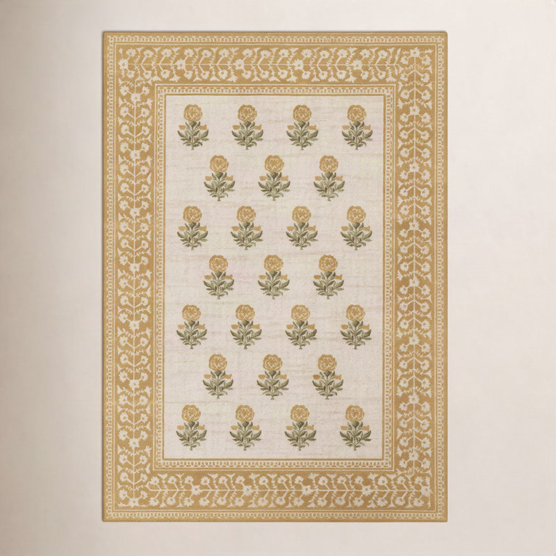  Tapis doré traditionnel en laine et nylon Bibury, Tapis de couloir 2 pi 3 po x 7 pi 6 po