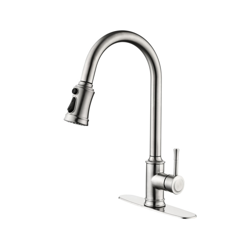 High Arc Brushed Nickel Sink Faucet With Pull Out Spray Head And Stain- Finish Kitchen In 360 Swivel Scale, Brushed Nickel