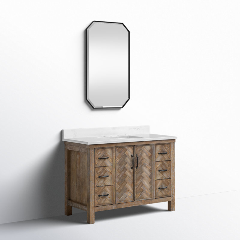 Ensemble de meuble-lavabo simple avec miroir Javier, Gris antique