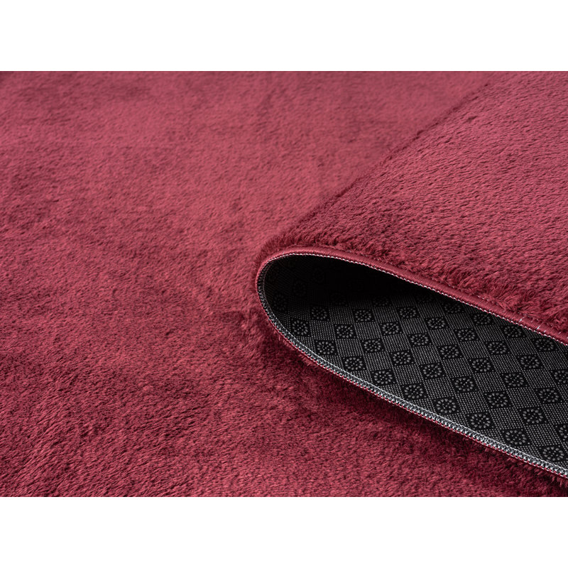 Taeler Washable Modern Living Room Rug Polyester Plain - Anti-Slip Felt Backing Carpet Bedroom-Hallway, Red, Round 100 cm