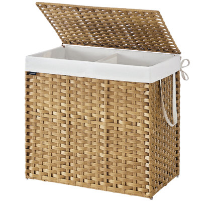 Panier à linge avec couvercle, 42,3 gallons (160 L) Panier à linge en rotin synthétique avec couvercle et poignées, doublure pliable et amovible