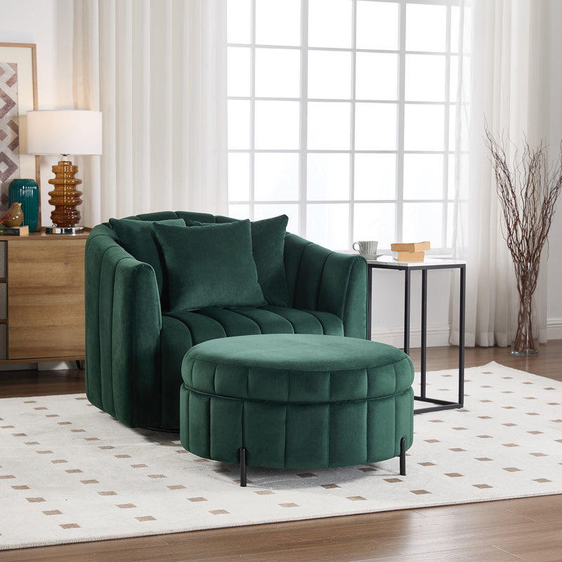 Fauteuil rembourré pivotant demi-tonneau avec repose-pieds, Vert