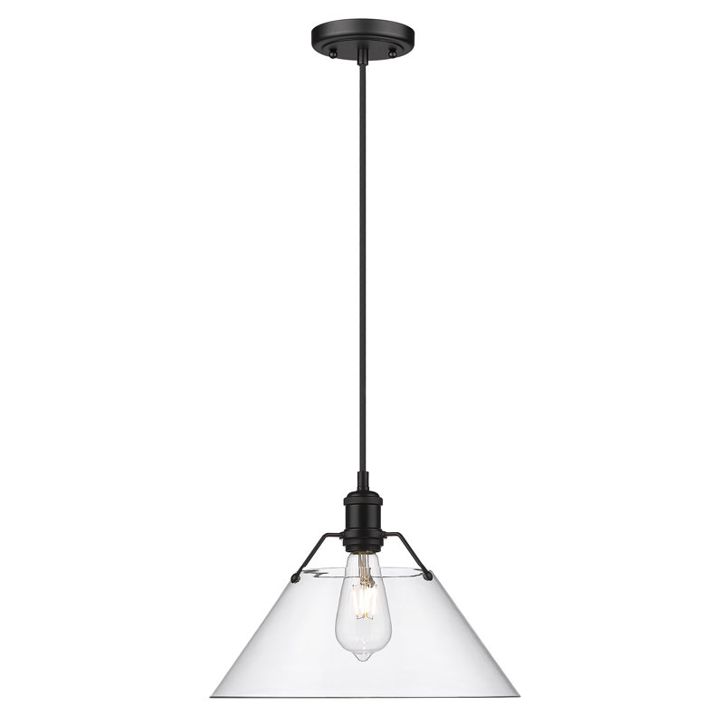 Luminaire suspendu conique à 1 lumière Weatherford, H 131,5 po x l 14 po x P 14 po, Verre transparent, Noir mat