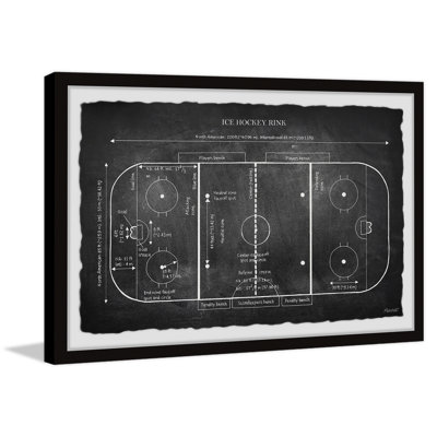 «Ice Hockey Rink Blueprint II», reproduction sur papier encadrée