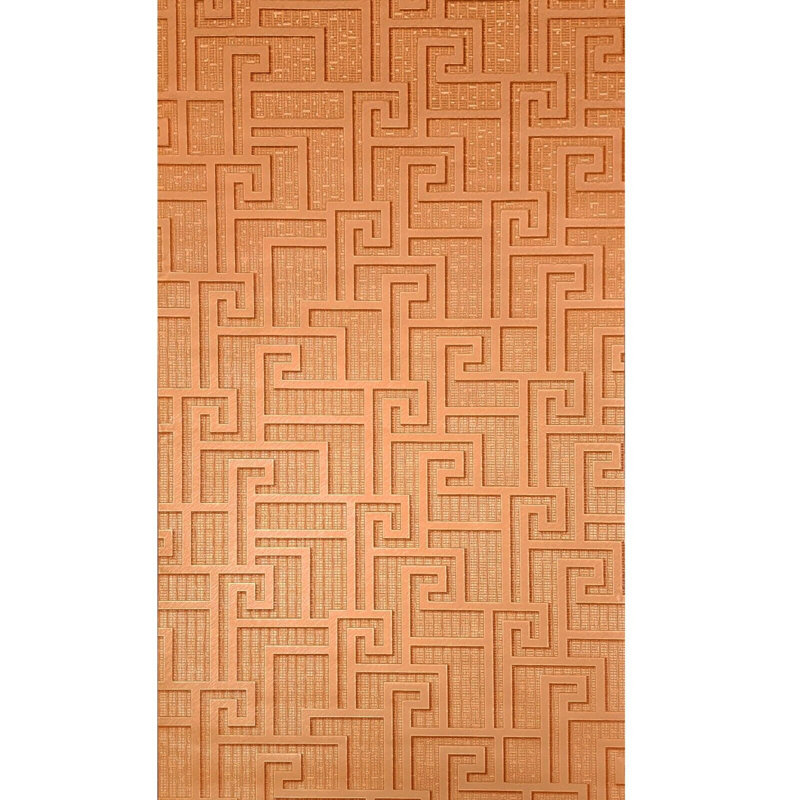 Versace Orange Red Copper Metallic Greek Key Lines Textured Wallpaper 3d