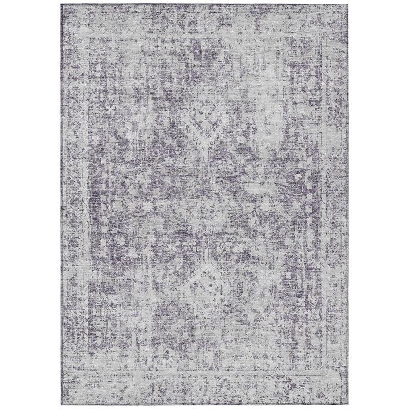 Plum Synthetic Rectangular Washable Indoor/Outdoor Rug
