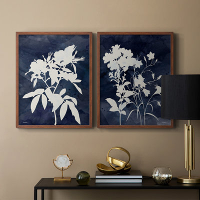 Indigo Botanical I Revisited-Premium Framed Print -Ready to Hang - No Nails Required - No Nails Required